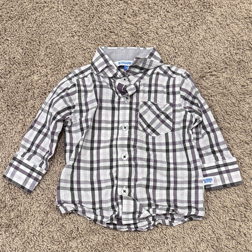 Rugged Butts Plaid Button Down Shirt - Black and White